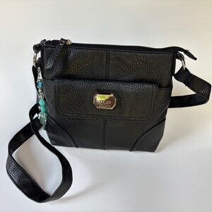 TYLER RODAN black leather crossbody bag w/purse charm